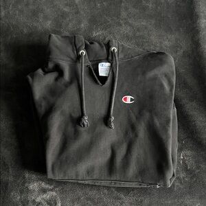 Champion Black Hooded Sweatshirt with Red & White Logo